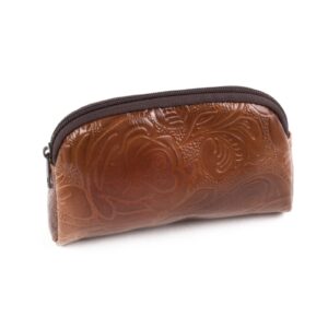 Genuine leather makeup bag with flowers, 12x19 cm
