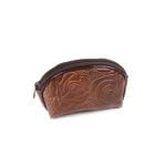 Genuine Leather Makeup Bag with Flowers, 10.5x16 cm