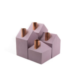 House-shaped pinewood candle holders, pastel violet