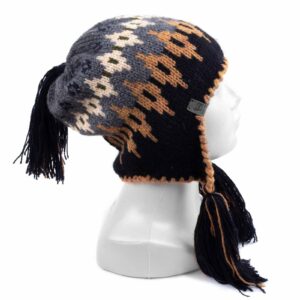 knitted-wool-hat-with-pattern-and-tassels-multicolor-side-26889 Knitted wool hat with pattern and tassels, multicolor