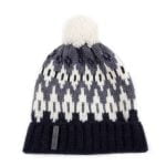 Knitted Wool Hat with Pattern and Pom Pom, Rollup Edge, Dark Blue