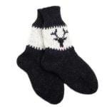 Knitted Wool Socks with Deer Motif, Black