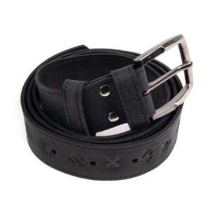 Leather belt with ethnographic signs, black