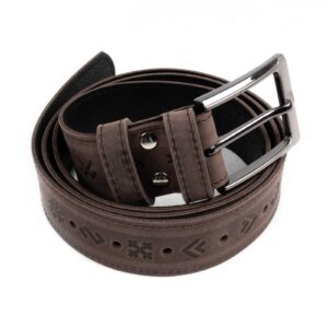 Leather belt with ethnographic signs, brown
