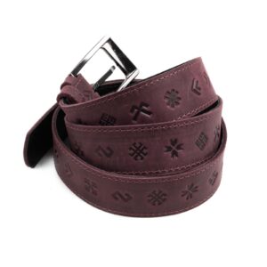 leather-belt-with-ethnographic-signs-burgundy-back-6188 Leather belt with ethnographic signs, burgundy