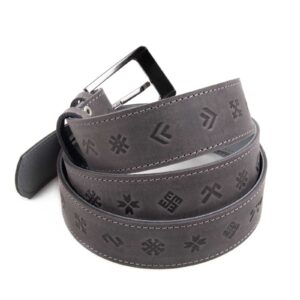Leather belt with ethnographic signs, grey