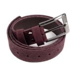 Leather Belt with Fire Cross Pattern, Burgundy