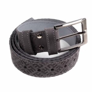 Leather belt with fire cross pattern, grey