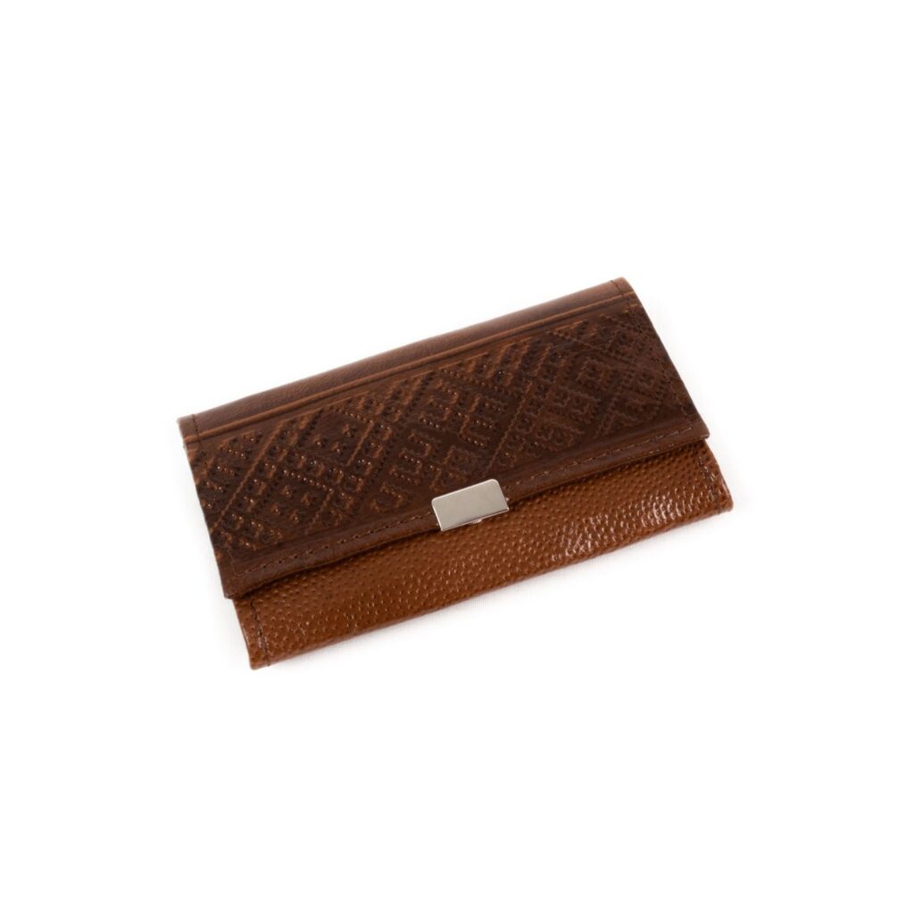Women’s wallet from genuine leather with pattern, 8.5x14.5 cm