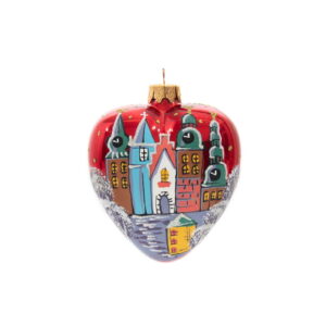 Christmas tree ball "riga - old town", heart-shaped, red