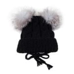 Kids Knitted Wool Hat with Pom Poms, Black