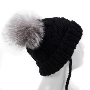 Kids knitted wool hat with pom poms, black