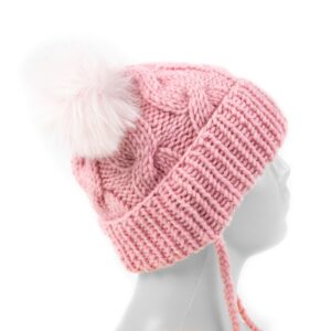 Kids knitted wool hat with pom poms, pink