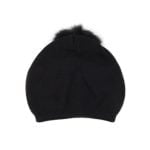 Knitted Cashmere Hat with Fur Pom Pom, Black