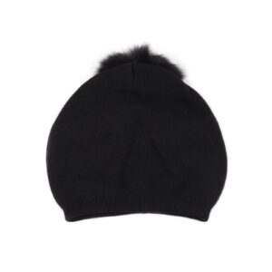 Knitted cashmere hat with fur pom pom, black