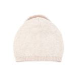Knitted Cashmere Hat with Fur Pom Pom, Light Beige