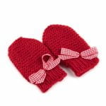 Knitted Mittens for Kids, Red with Colorful Ribbons