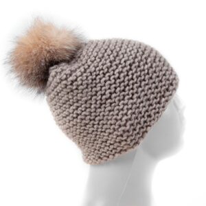knitted-wool-hat-with-fur-pom-pom-dark-beige-side-29345 Knitted wool hat with fur pom pom, dark beige