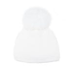 Knitted Wool Hat with Fur Pom Pom, Double Lining, White