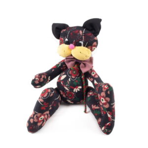 Glamorous cat - soft toy, flower motif, black