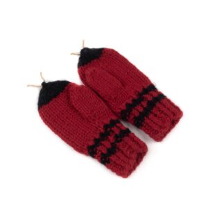 Knitted wool mittens for kids - ladybugs, red with black