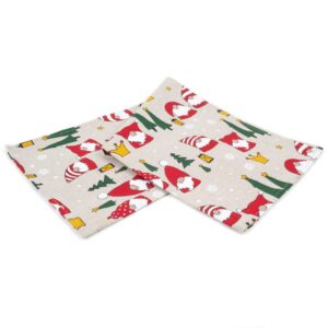 Linen kitchen towel with gnomes in forest, 47x70 cm