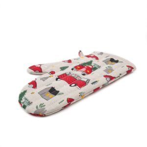 Linen oven mitt with festive cars, 21x30 cm