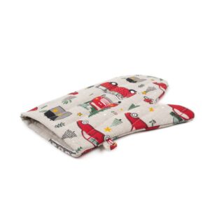Linen oven mitt with festive cars, 21x30 cm