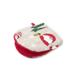 Linen oven mitt with gnomes in forest, 13x13 cm