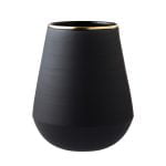 Ceramic Vase, Matte Black with Gold Edge, 185x225 mm