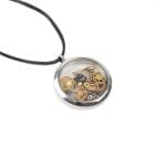 Pendant with Watch Movement Gears, Silver Color Frame, Ø 3.8 cm