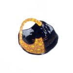Ceramic Dish with Handle and Cat Motif, Dark Blue, 15x16 cm