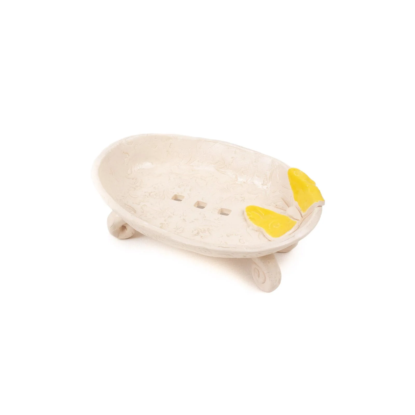 Ceramic soap dish with butterfly, beige, 11x16 cm