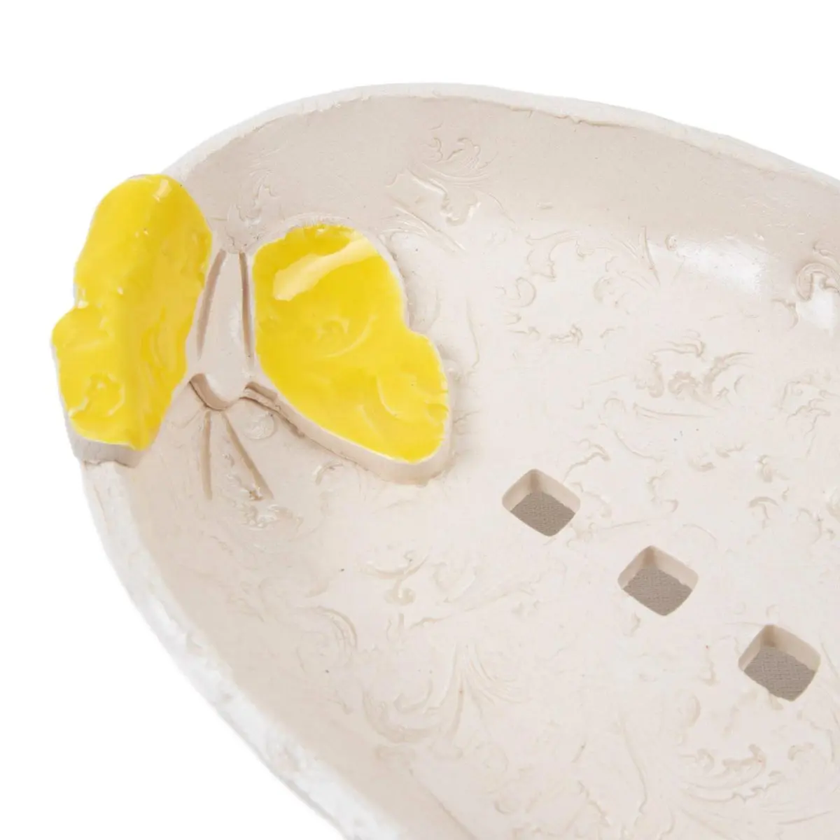 Ceramic soap dish with butterfly, beige, 11x16 cm