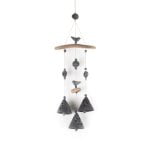 Ceramic Wind Chimes, Floral Motif, Greyish Black, 3 Bells