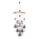 Ceramic Wind Chimes, Floral Motif, Greyish Black, 5 Bells