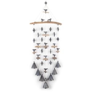 Ceramic wind chimes, floral motif, greyish black, 7 bells
