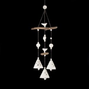 Ceramic wind chimes, floral motif, white, 3 bells