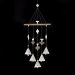 Ceramic Wind Chimes, Floral Motif, White, 5 Bells