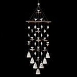 Ceramic Wind Chimes, Floral Motif, White, 7 Bells