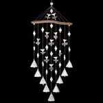 Ceramic Wind Chimes, Floral Motif, White, 9 Bells