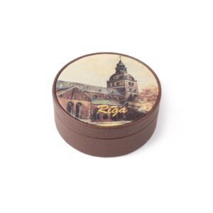 Leather box - dome cathedral, chocolate brown, ⌀ 8 cm