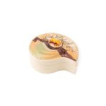 Leather Box with Amber Stone, Beige, 8x8.5 cm