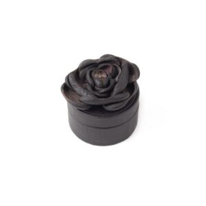 Leather box with flower, deep brown, ⌀ 5 cm