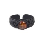 Leather Bracelet with Amber, Black