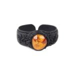 Leather Bracelet with Amber, Black