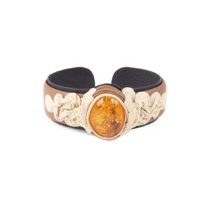 Leather bracelet with amber, brown