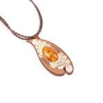 Leather Necklace with Amber, Brown