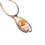 Leather Necklace with Amber, Brown