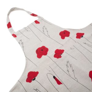 Linen kitchen apron with poppy flowers, 70x84 cm